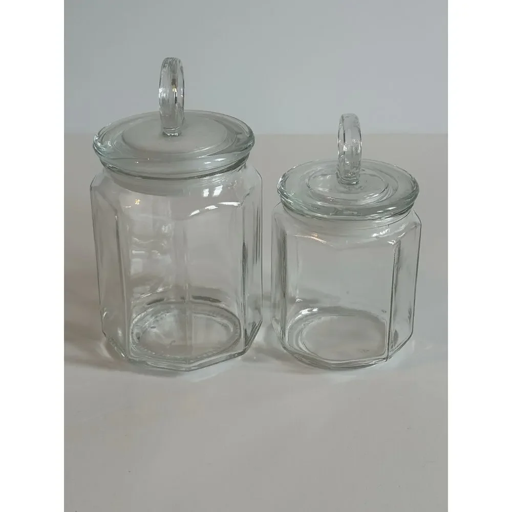 Clear Glass Apothecary Jars Canister with Loop Handles Bathroom Kitchen Storage